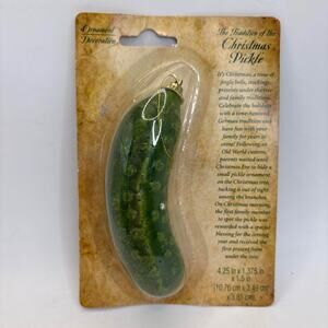 Christmas Pickle Glass Ornament German Tradition Holiday Decor Original Card NOS